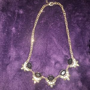 Women’s necklace black, pearl & clear gems on gold